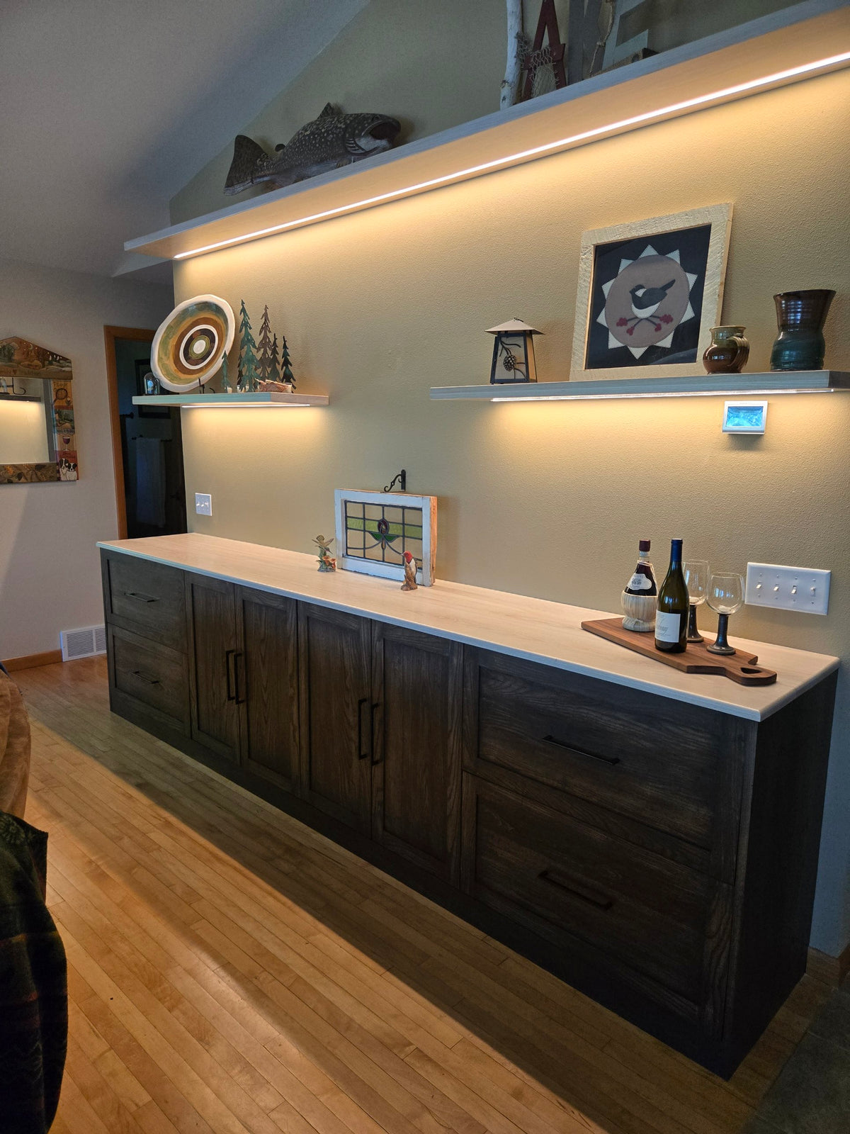 Ash Built-In with Lit Floating Shelves